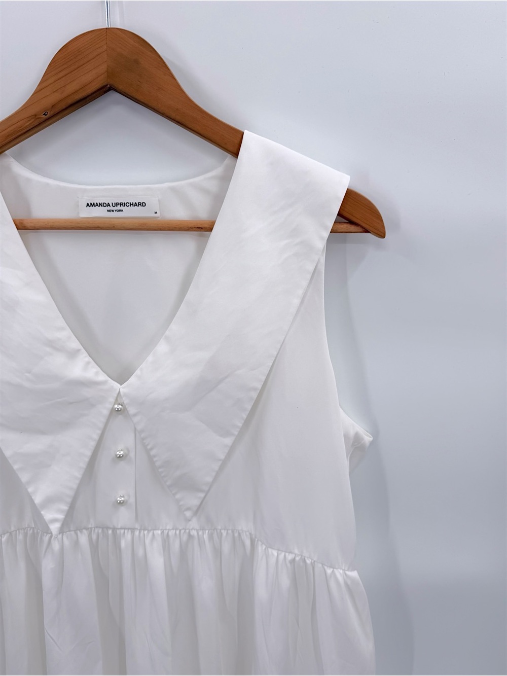 Amanda Uprichard White Tiered Mini Dress M Oversized Collar Babydoll Coastal - Picture 7 of 12